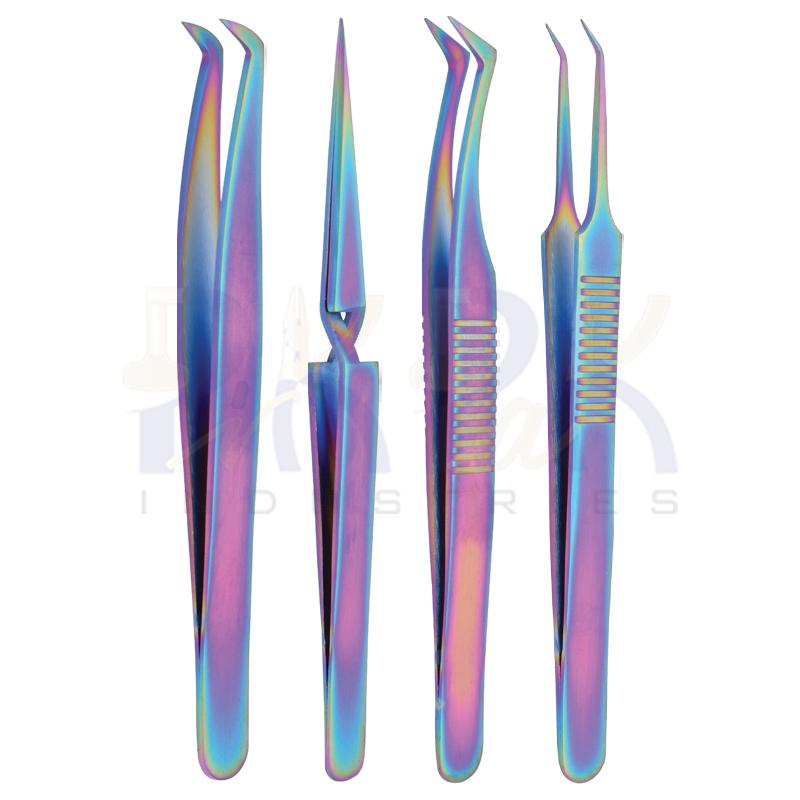 Eyelash Tweezers Set of 4 Pcs Multi Colors