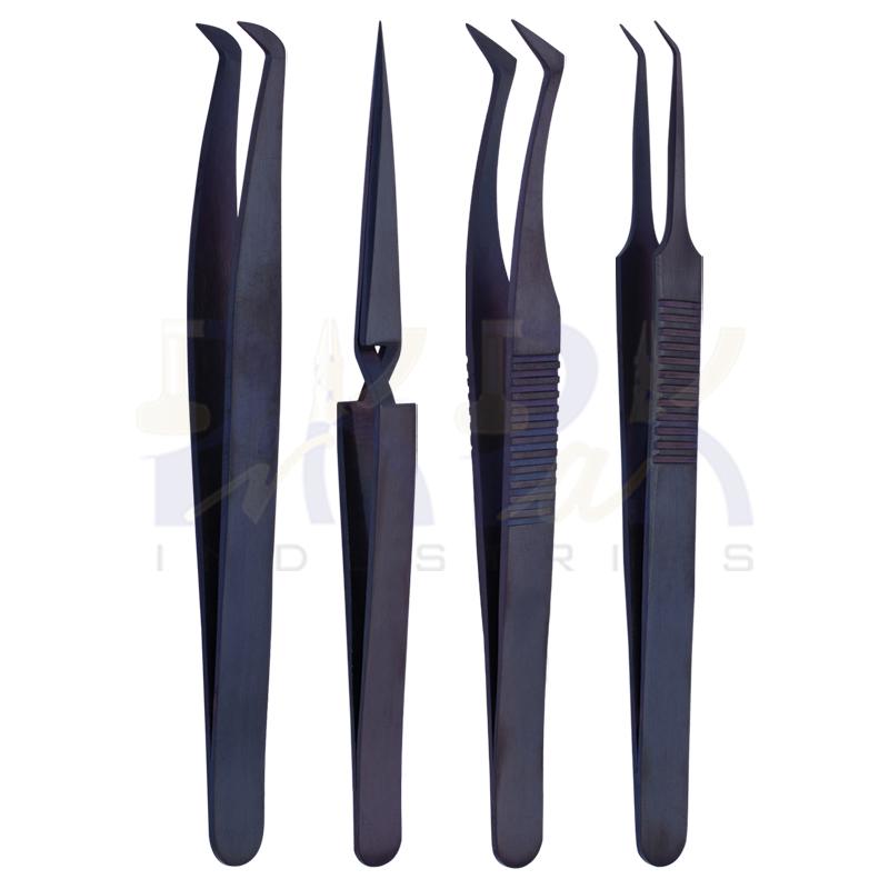 Eyelash Tweezers Set of 4 Pcs Plasma Coated