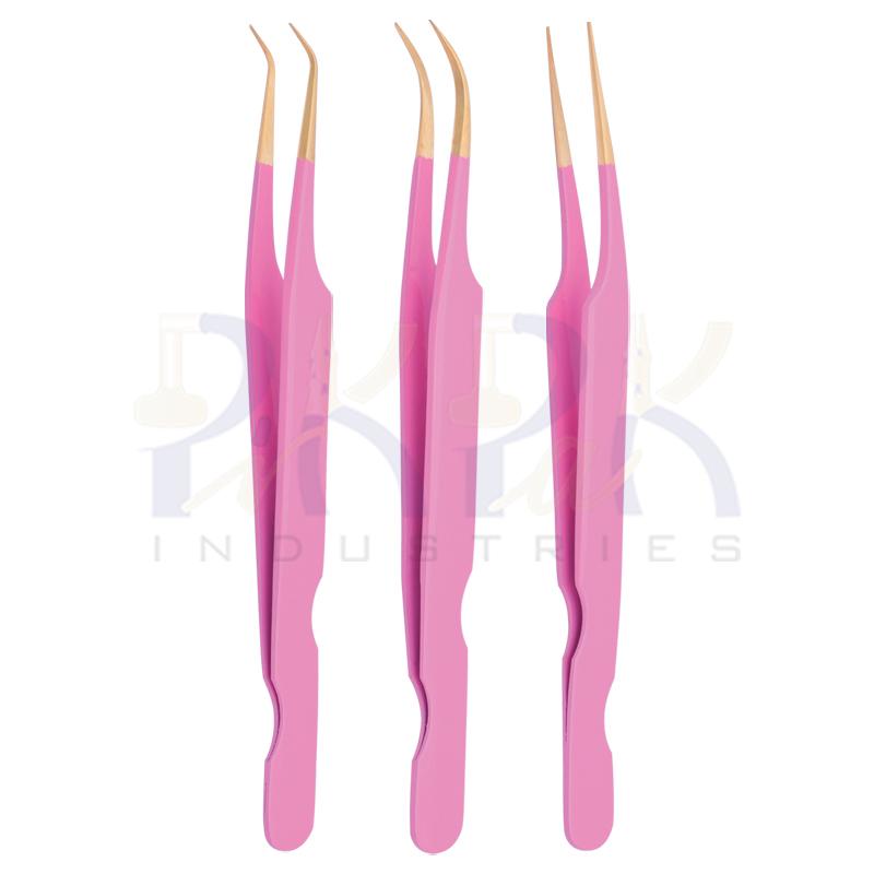 Eyelash Tweezers Set of 3 Pcs Gold Plated Tips Color Coated