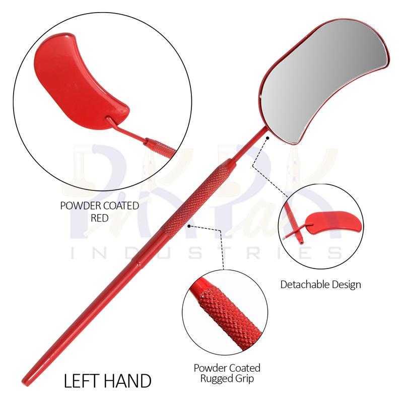 Eyelash Extension/Inspection Left Hand Large Mirror (Half Moon)
Red Bowder Color Coated