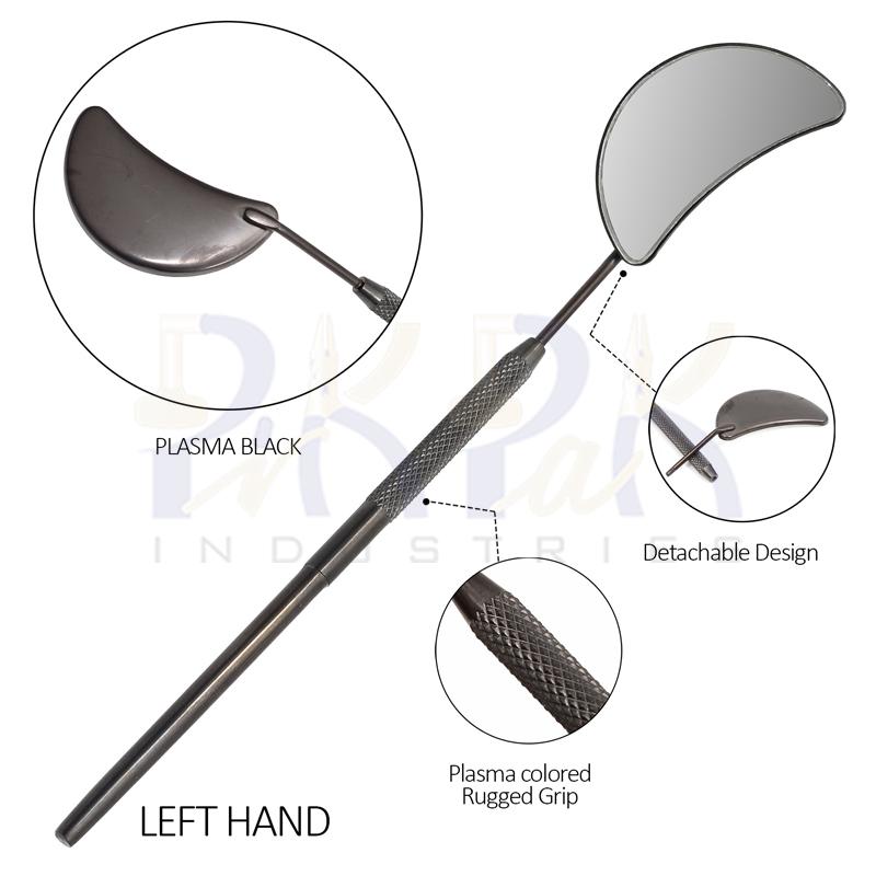 Eyelash Extension/Inspection Left Hand Small Mirror (Half Moon)
Black Plasma Color Coated