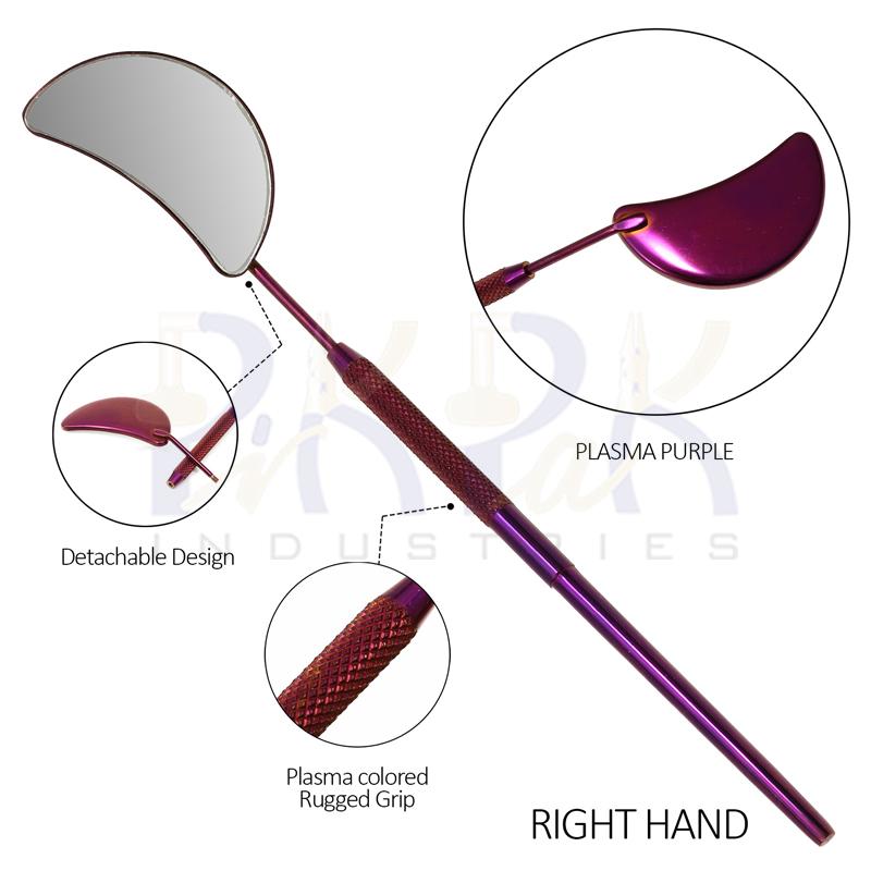 Eyelash Extension/Inspection Right Hand Small Mirror (Half Moon)
Purple Plasma Color Coated
