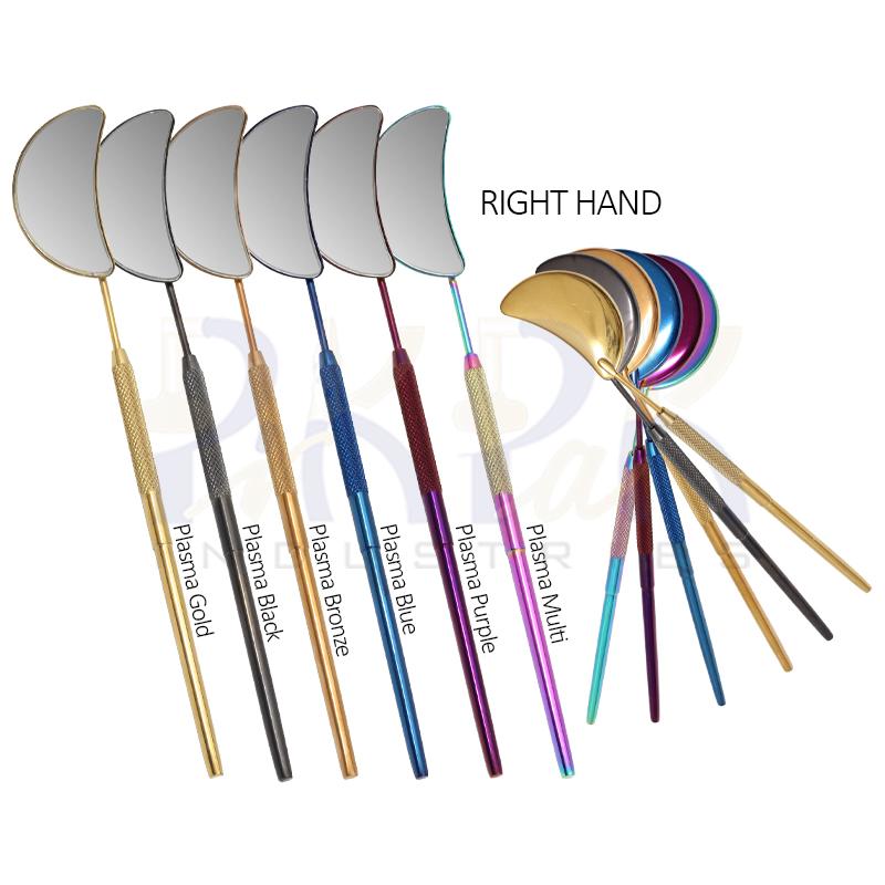 Eyelash Extension/Inspection Right Hand Small Mirror (Half Moon)
Set of 6 Pcs Gold, Black, Bronze, Blue, Purple, 
Multi Plasma Color Coated