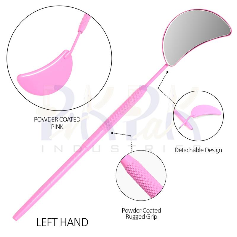 Eyelash Extension/Inspection Left Hand Small Mirror (Half Moon)
Pink Bowder Color Coated
