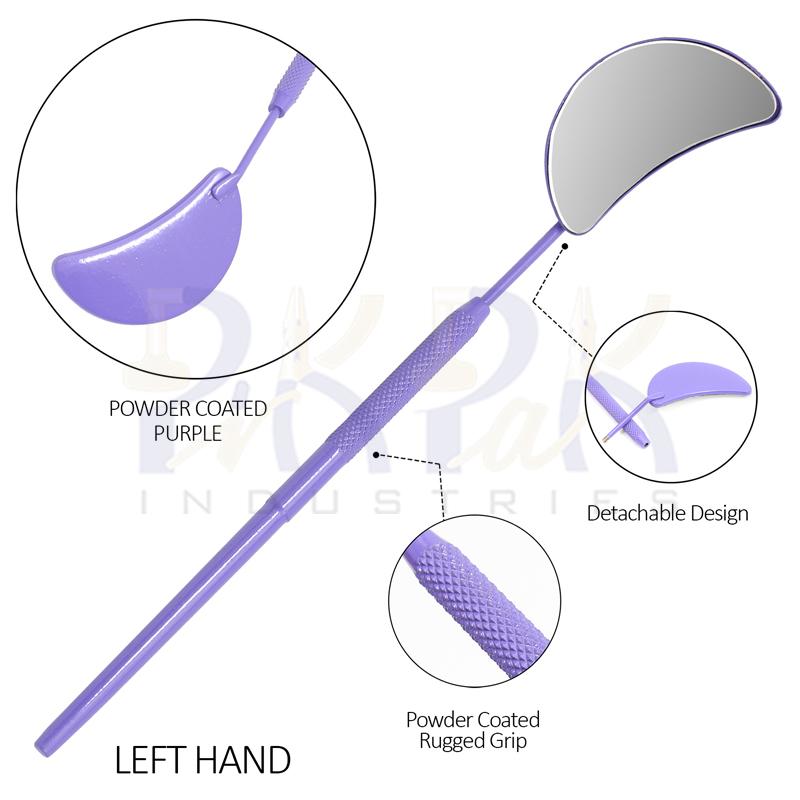 Eyelash Extension/Inspection Left Hand Small Mirror (Half Moon)
Purple Bowder Color Coated