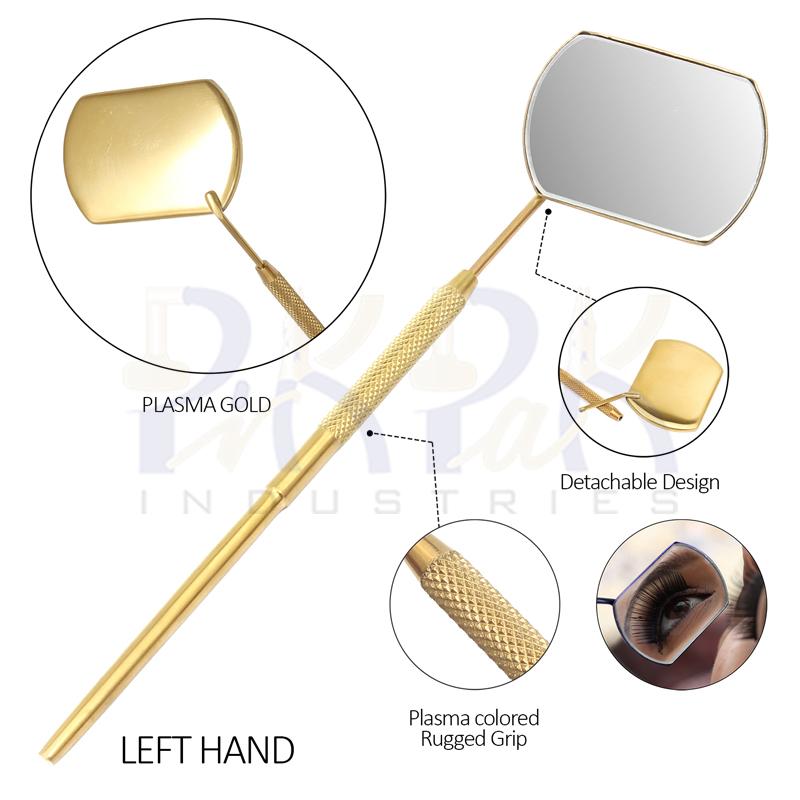Eyelash Extension/Inspection Left Hand Small Mirror (Rectangle)
Gold Plasma Color Coated