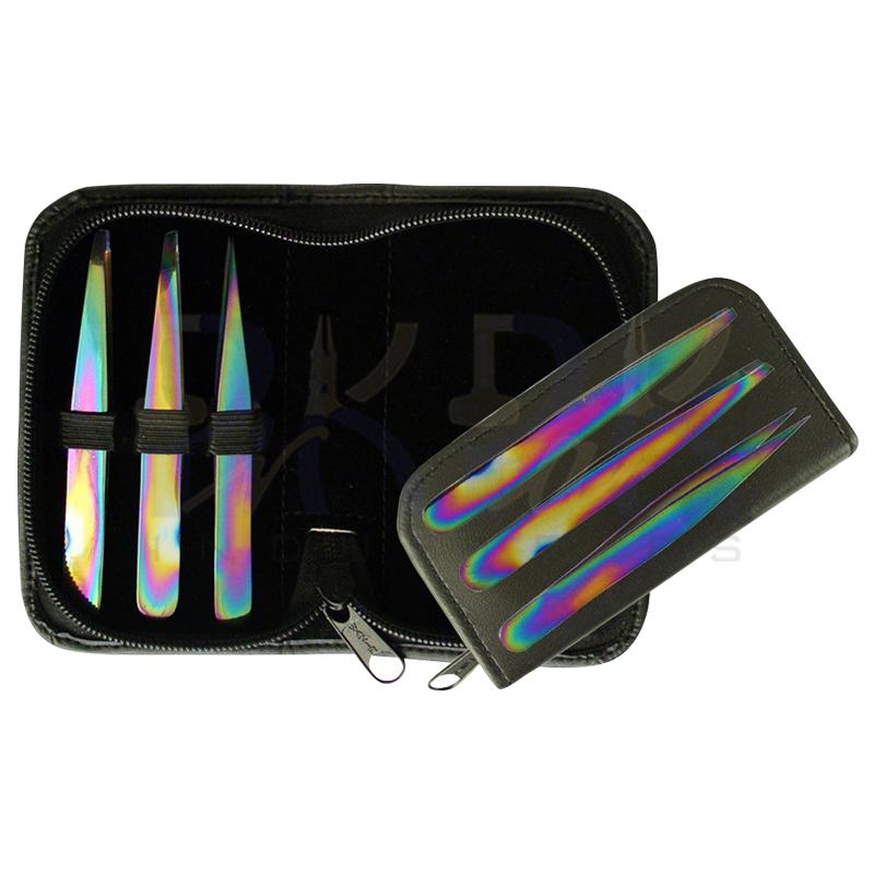Leather Tweeers Kit 
Multi Color Set of 3 Pcs
